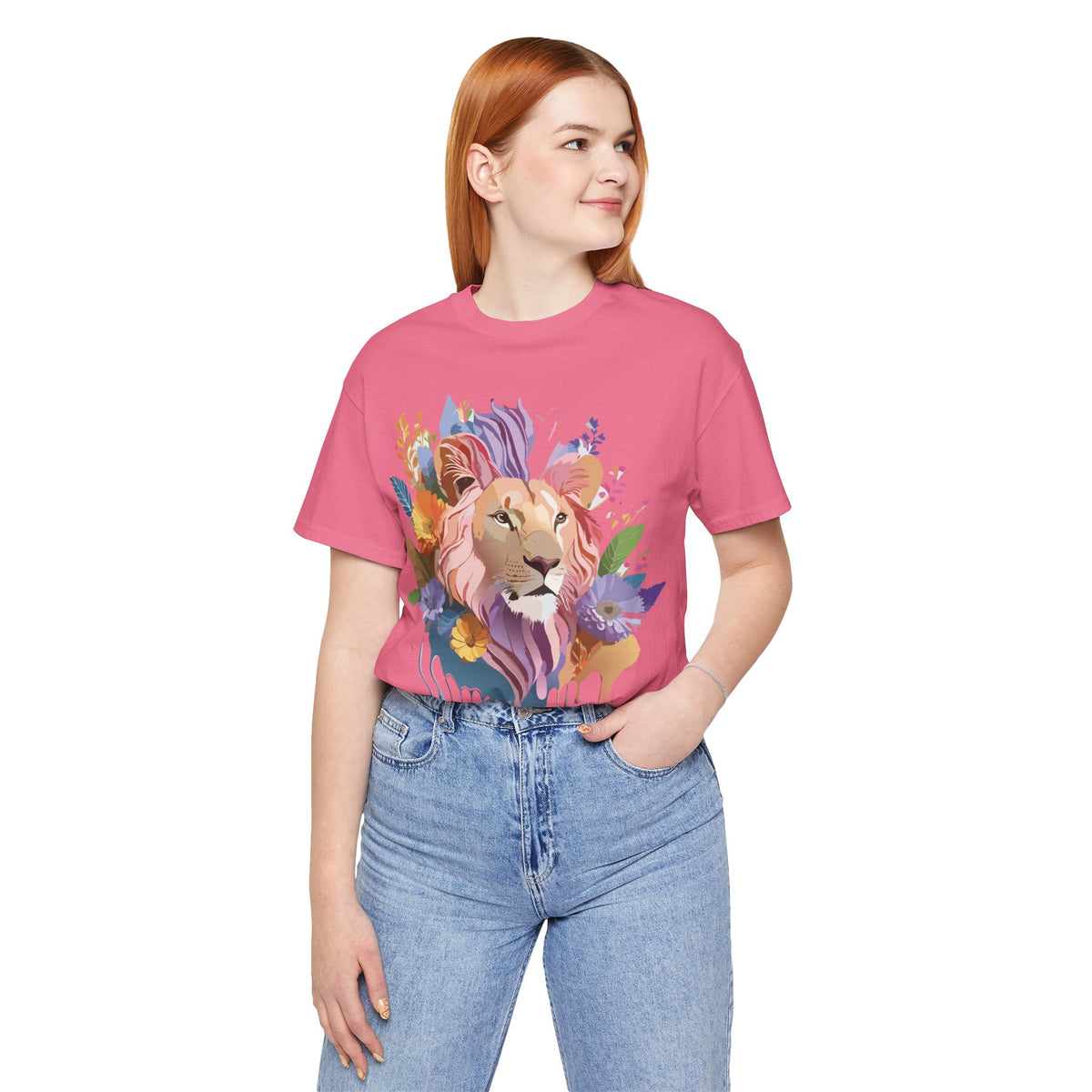 Lion Graphic Unisex Cotton Bella+Canvas Tee with Art Animal Design e47