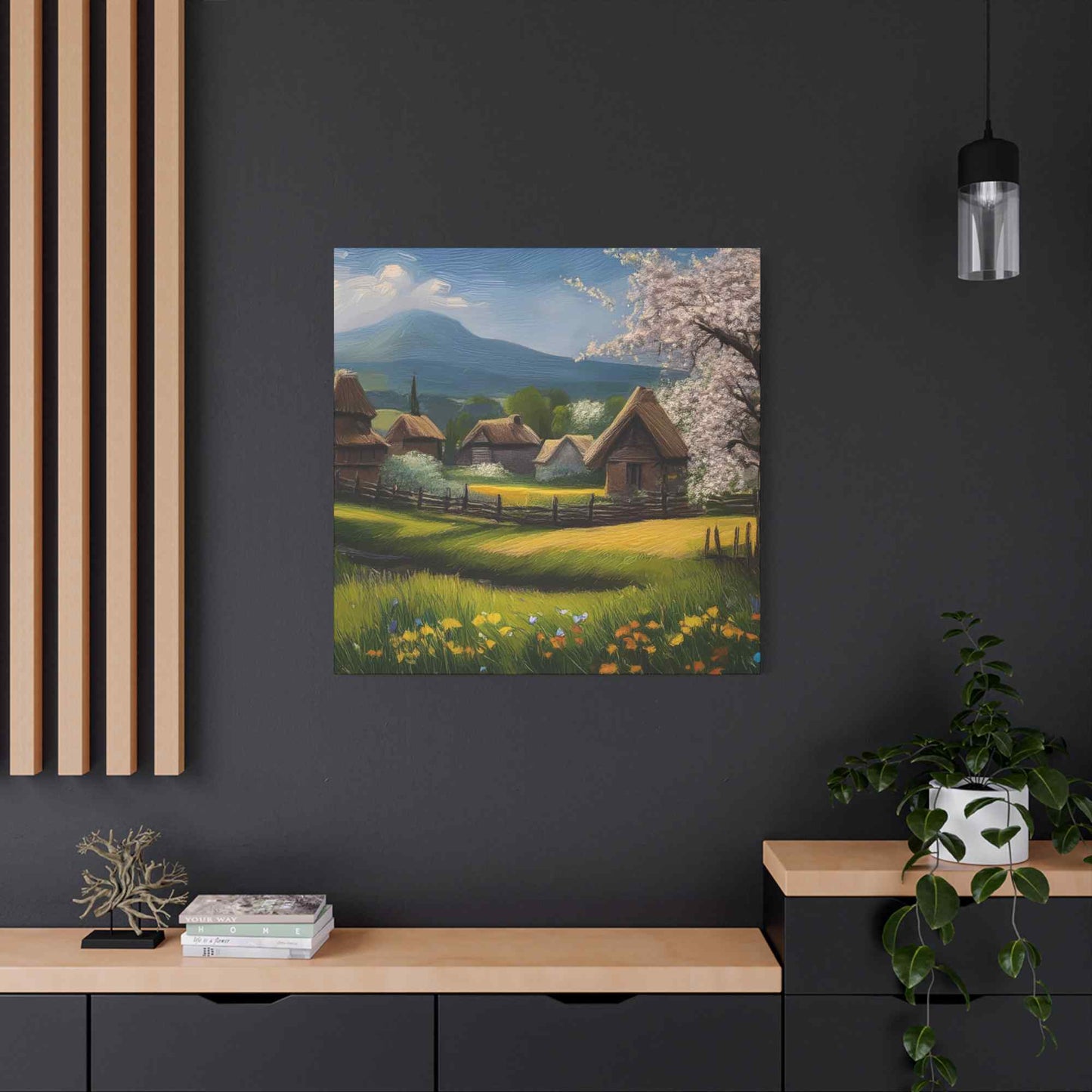 Countryside Spring Print Canvas, Oil Paint Print 20x20, 24x24, 30x30, 32x32, 36x36 Art Design Pine-Wood Inner Frame MC-110