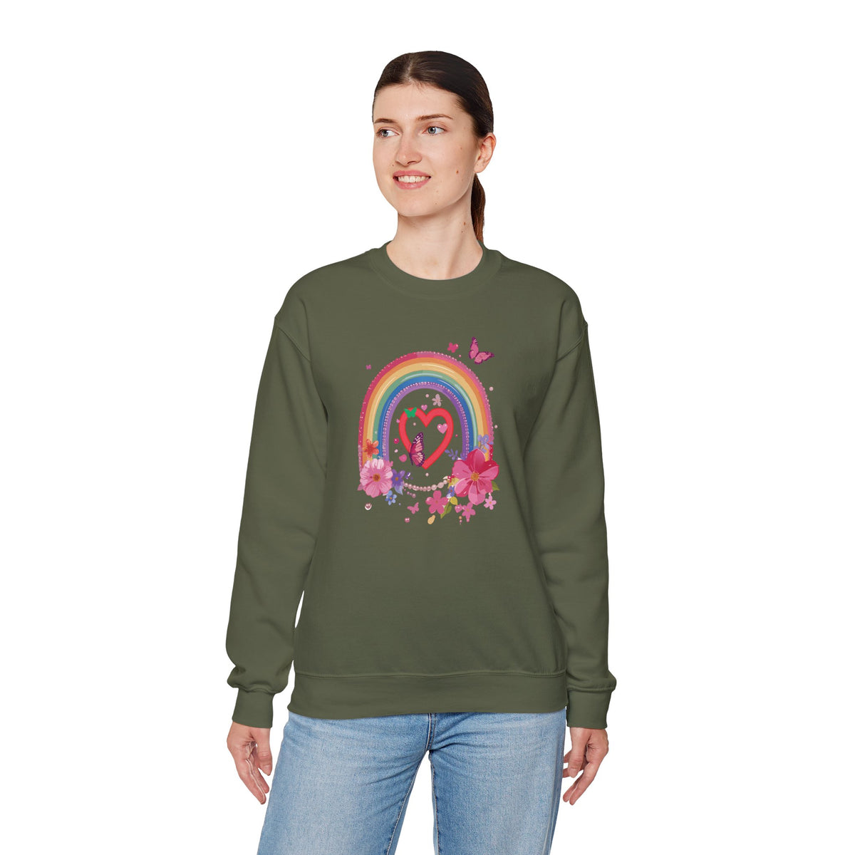 Rainbow Heart Sweatshirt, Floral Heart Sweatshirt, Floral Love Sweatshirt, Valentine's Day Sweatshirt, Rainbow Heart Floral Sweatshirt 112