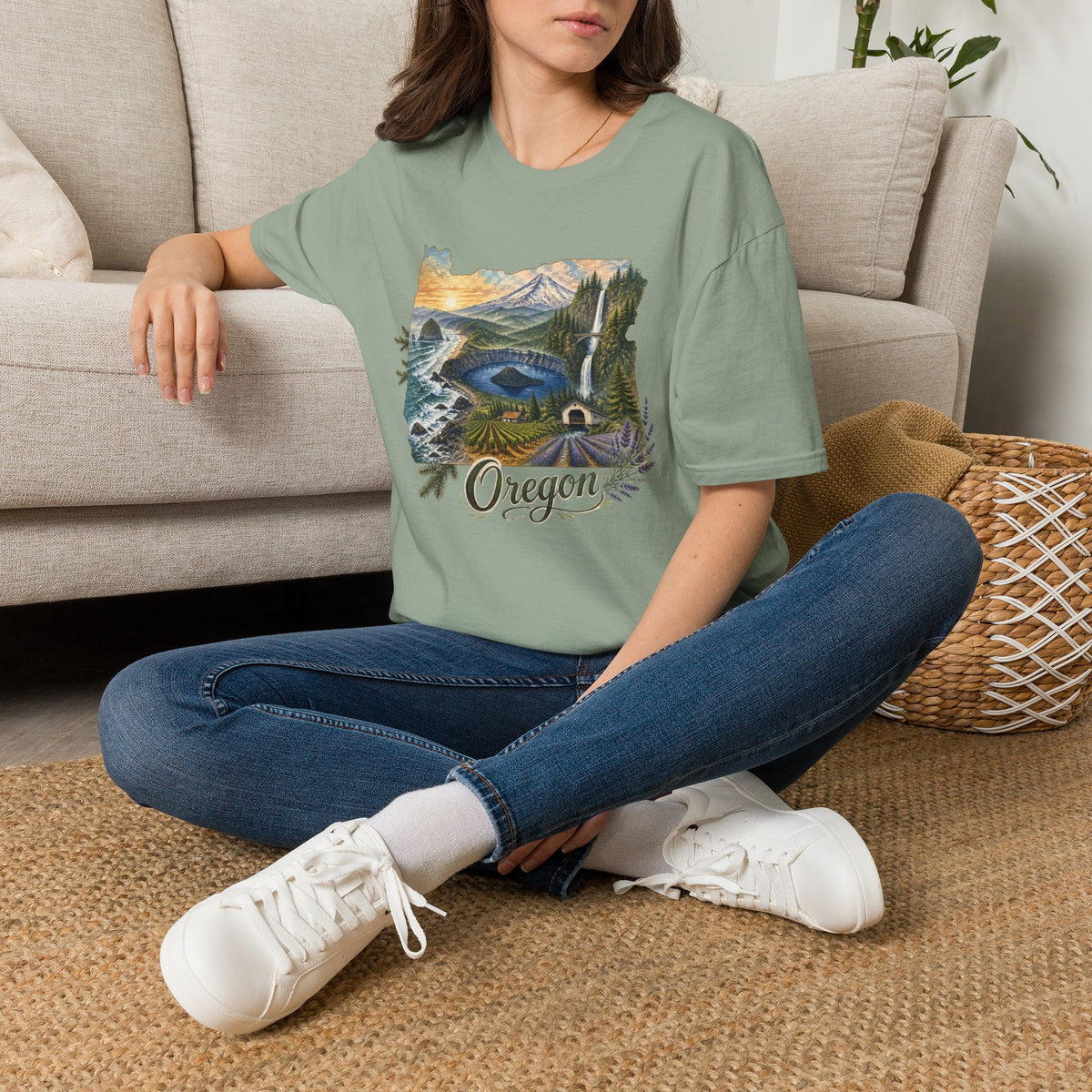 Oregon Crater Lake Mountains Travel Graphic Design Unisex 100 Cotton Gildan T-Shirt
