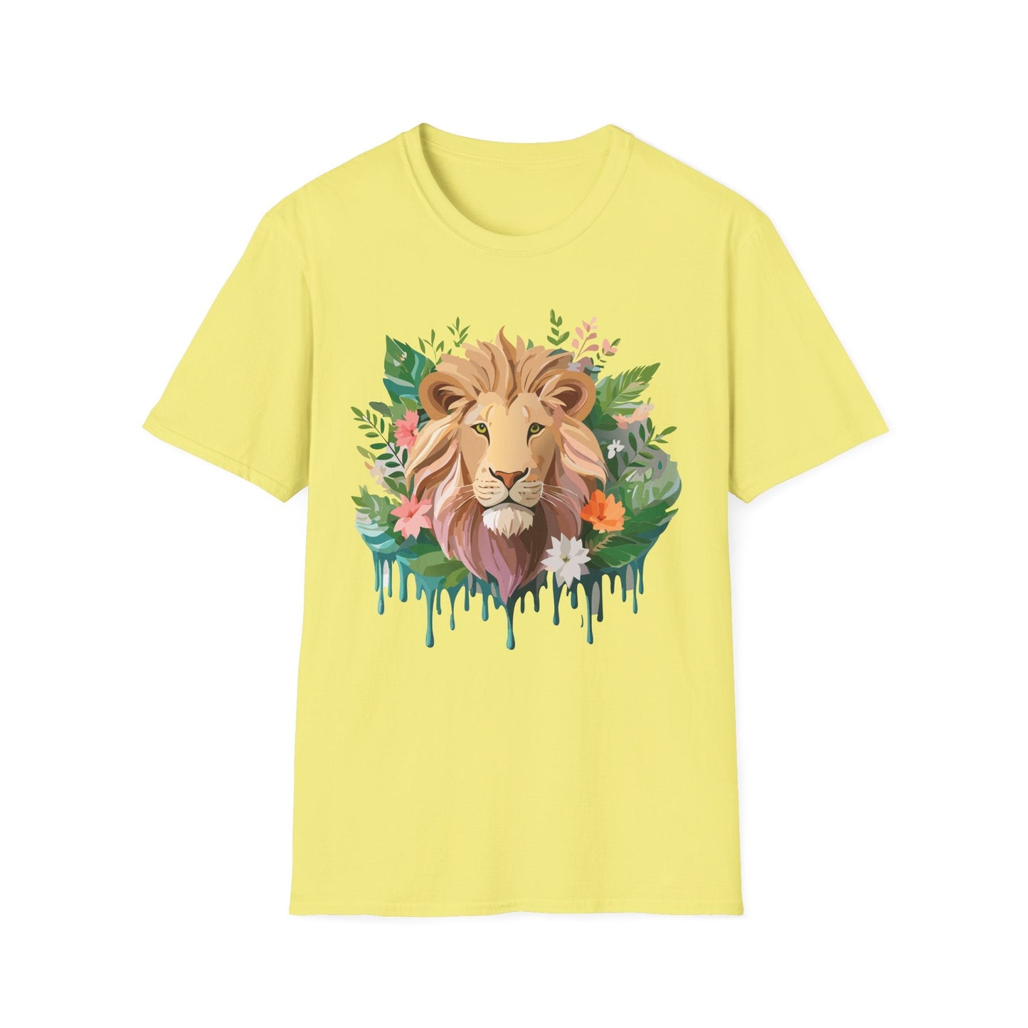 Lion Shirt Unisex Floral Lion Tee Animal Print Short Sleeve Tee