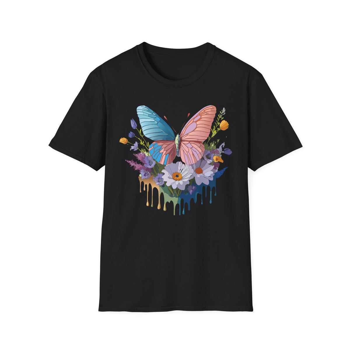 Butterfly Bloom T-Shirt — Pastel Wing Floral Drip Graphic Design Unisex 100 Cotton Gildan T-Shirt