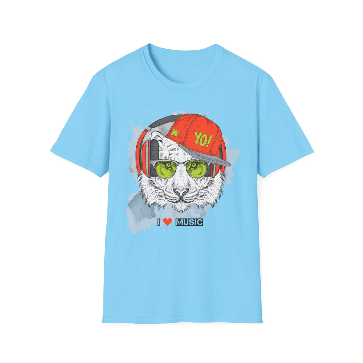 Tiger with Headphones T-Shirt Unisex Cotton Short Sleeves I  Music Graphic Tee