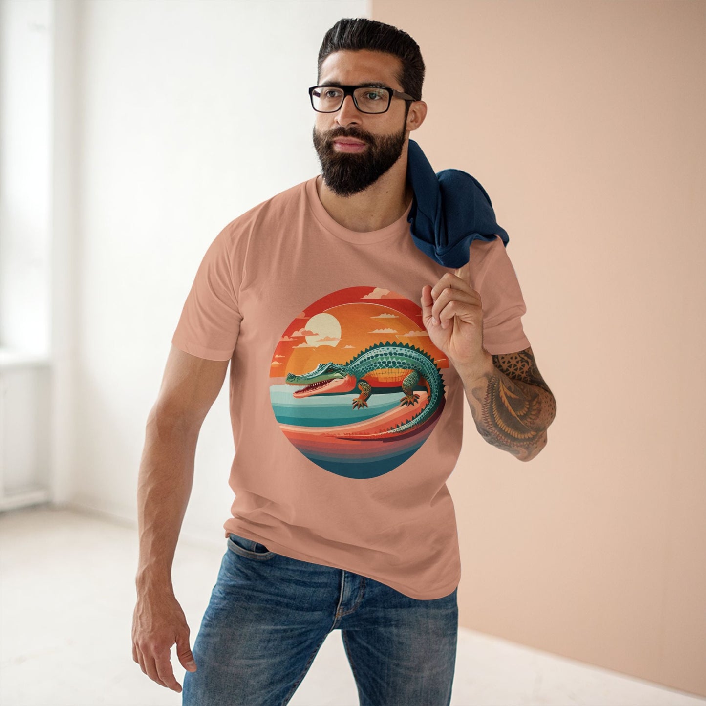 Unisex Crocodile Animal Shirt With Original Art Design Retro2Nova Premium Cotton Staple Tee For Everyday Comfort