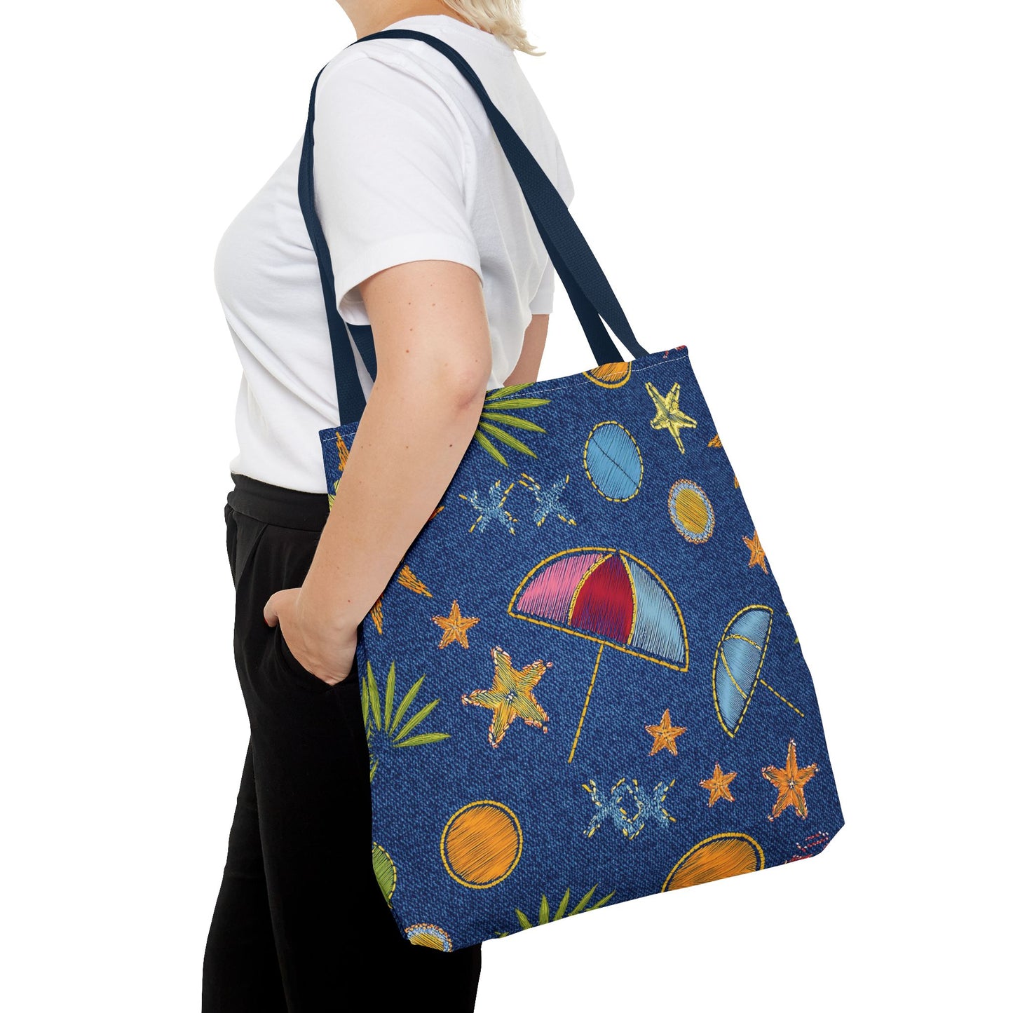 Denim Fabric Imitation Print Unisex Canvas Bag Poly Spun 3 Sizes Tote Bag 182-11