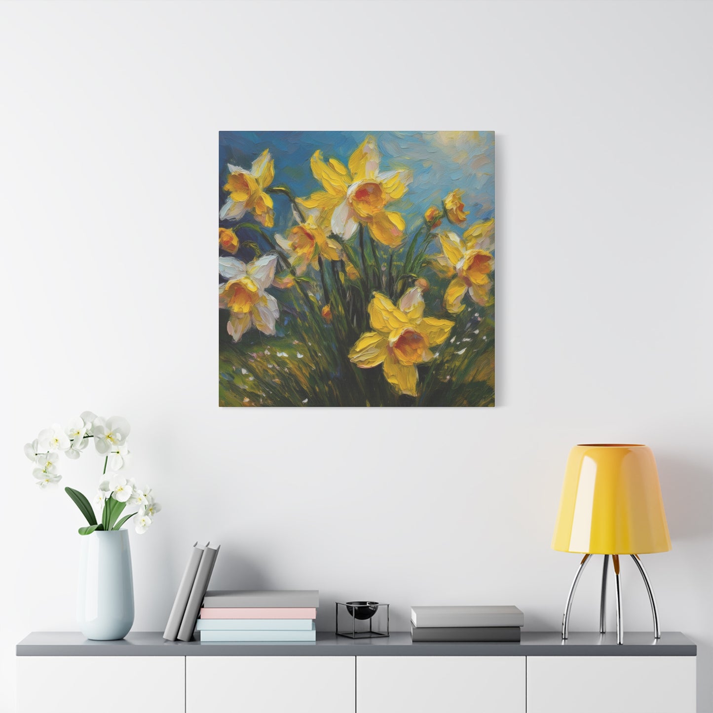 Narcissus Print Canvas, Floral Oil Paint Print 20x20, 24x24, 30x30, 32x32, 36x36 Art Design Pine-Wood Inner Frame MC-174