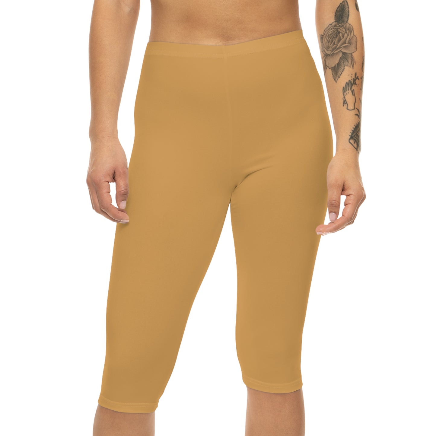 Sunlit Clay Color Women's Brushed Suede Poly Span Casual Capri Leggings XS-2XL
