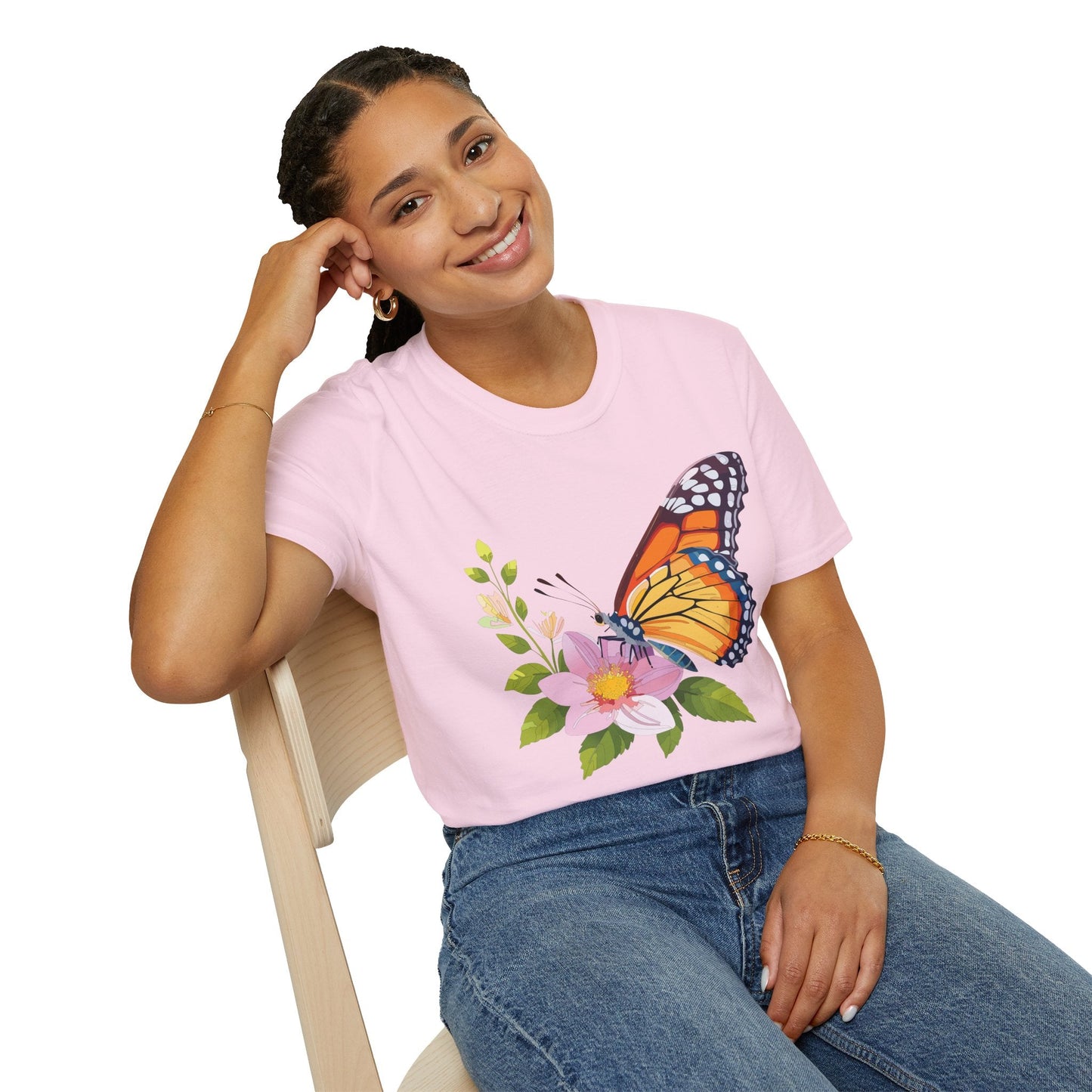 Butterfly T Shirt for Women and Men Monarch Print Softstyle Unisex Gildan 64000 Tee