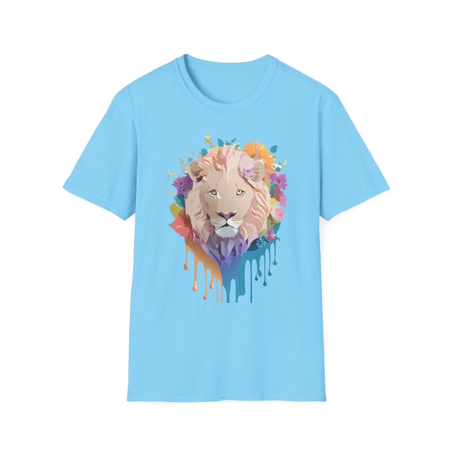 Unisex Lion Shirt Floral Lion Tee Softstyle Gildan 64000 100 Percent Cotton