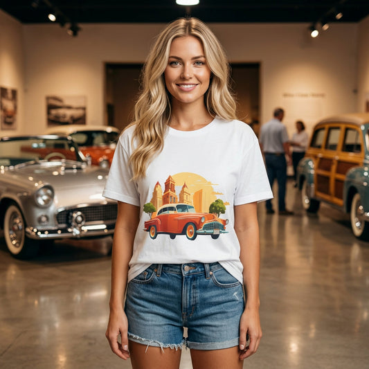 Retro Car Vintage Graphic Tee Staple Unisex 100 Cotton Tee Shirt - RC-21