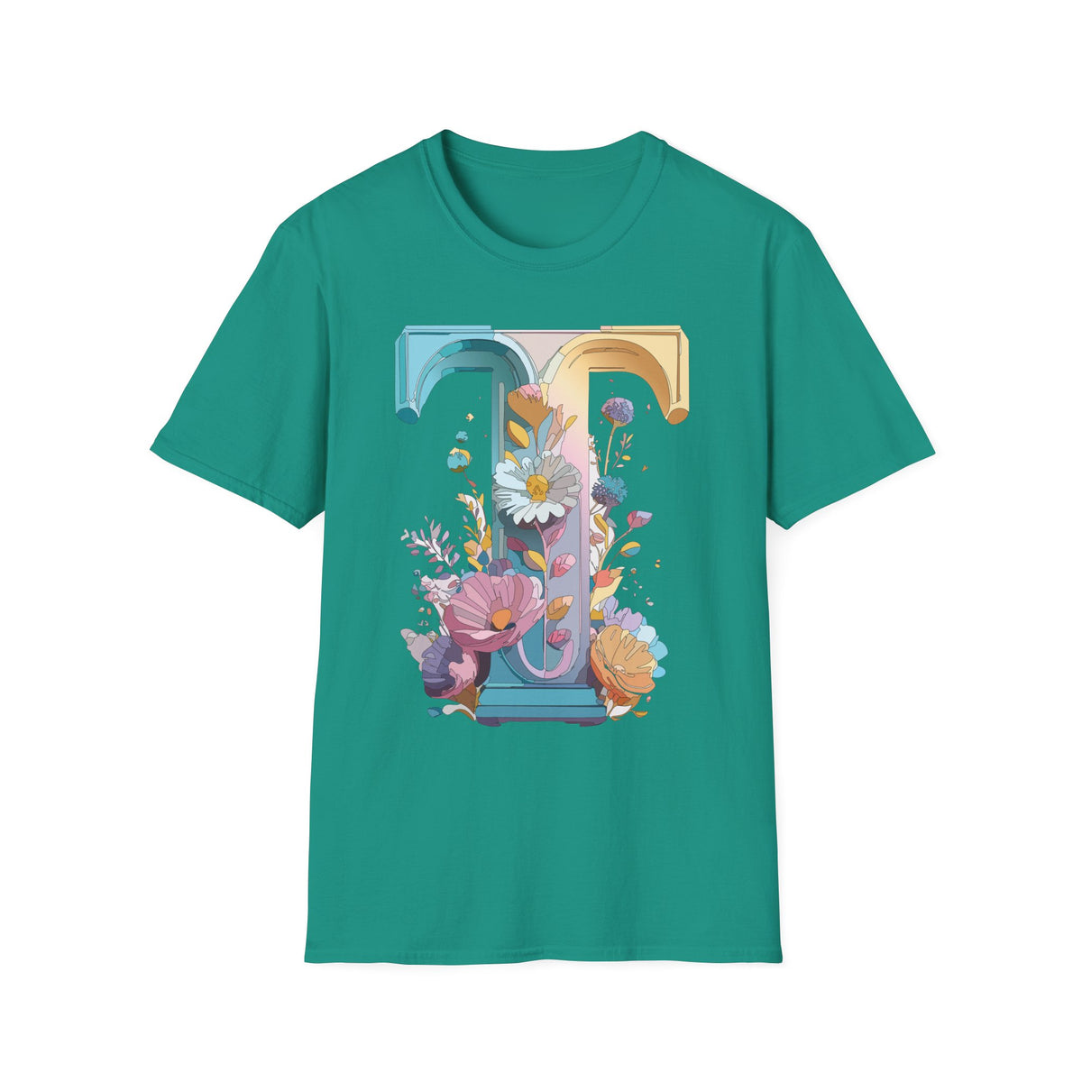 Floral Letter T Monogram T-Shirt | Botanical Initial Tee
