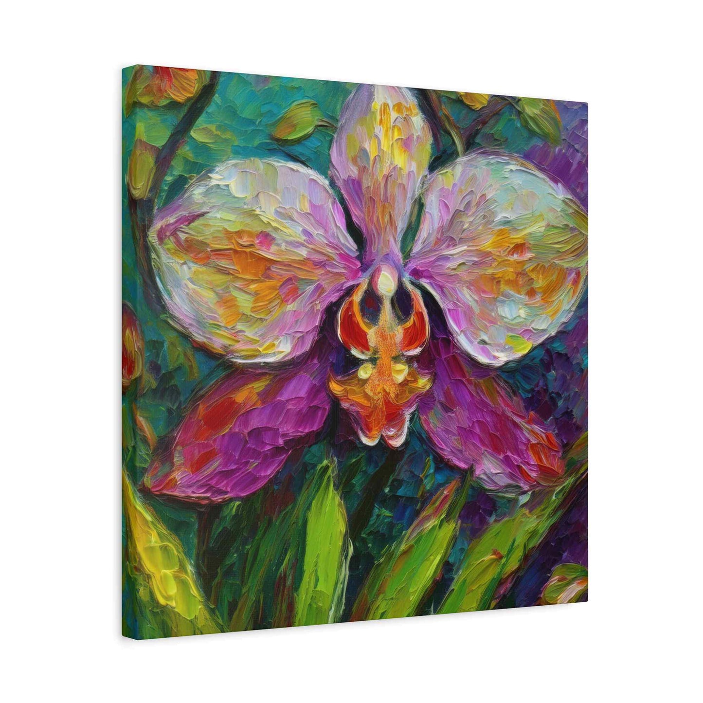 Purple Orchid Print Canvas, Floral Oil Paint Print 20x20, 24x24, 30x30, 32x32, 36x36 Art Design Pine-Wood Inner Frame MC-129