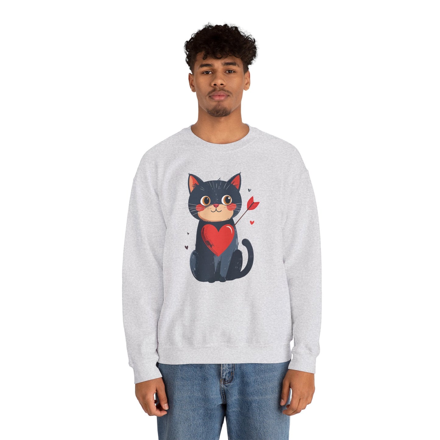 Cat Heart Sweatshirt Unisex Valentines Day Fifty Fifty Cotton Poly 8 Oz Heavy Blend