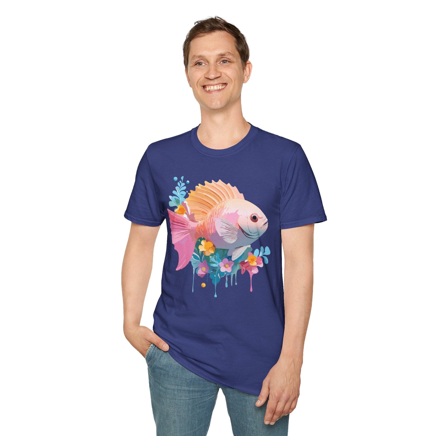 Fish Art Design Graphic Tee Shirt Unisex Softstyle Cotton Short Sleeve Comfort Fit Everyday Wear