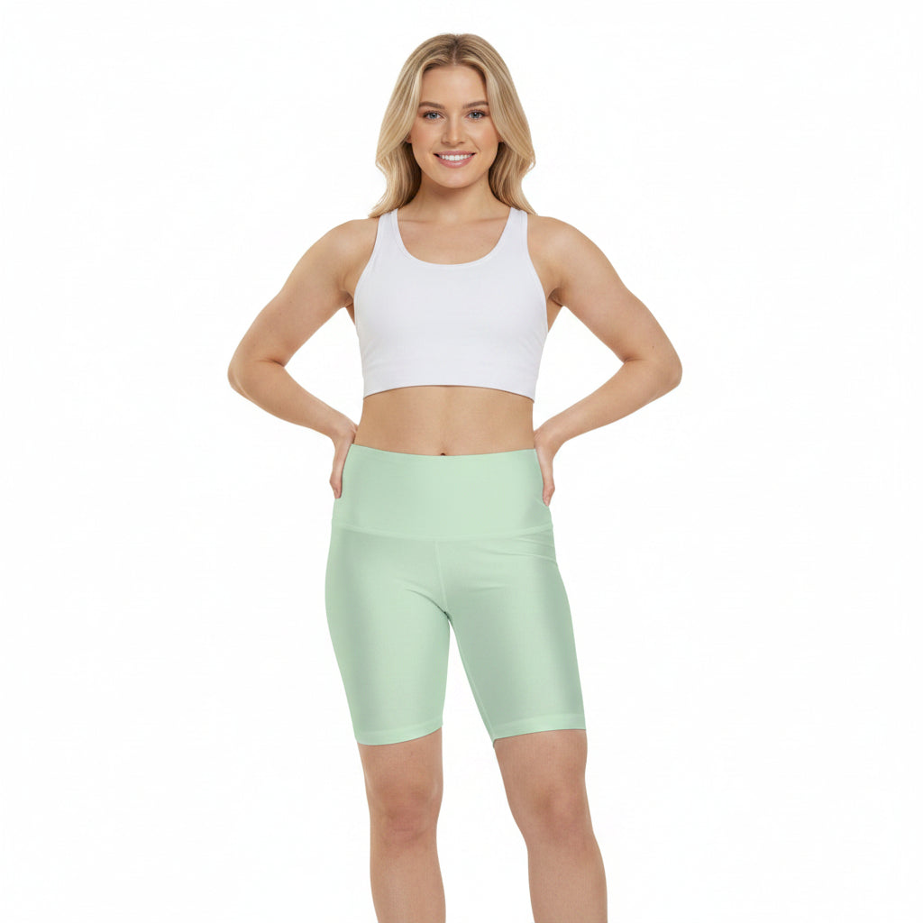 Light Green Mist Mint Workout Shorts — High-Waist Mint Bike Shorts for Women