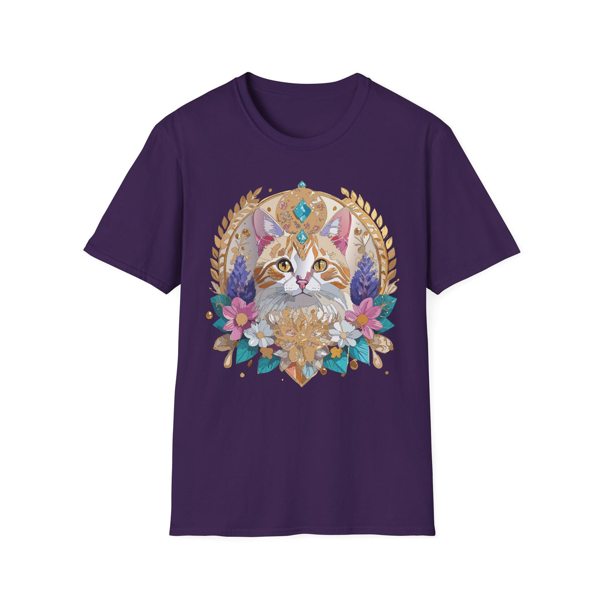 Regal Cat Mandala T-Shirt | Boho Kitty Illustration, Floral Crescent