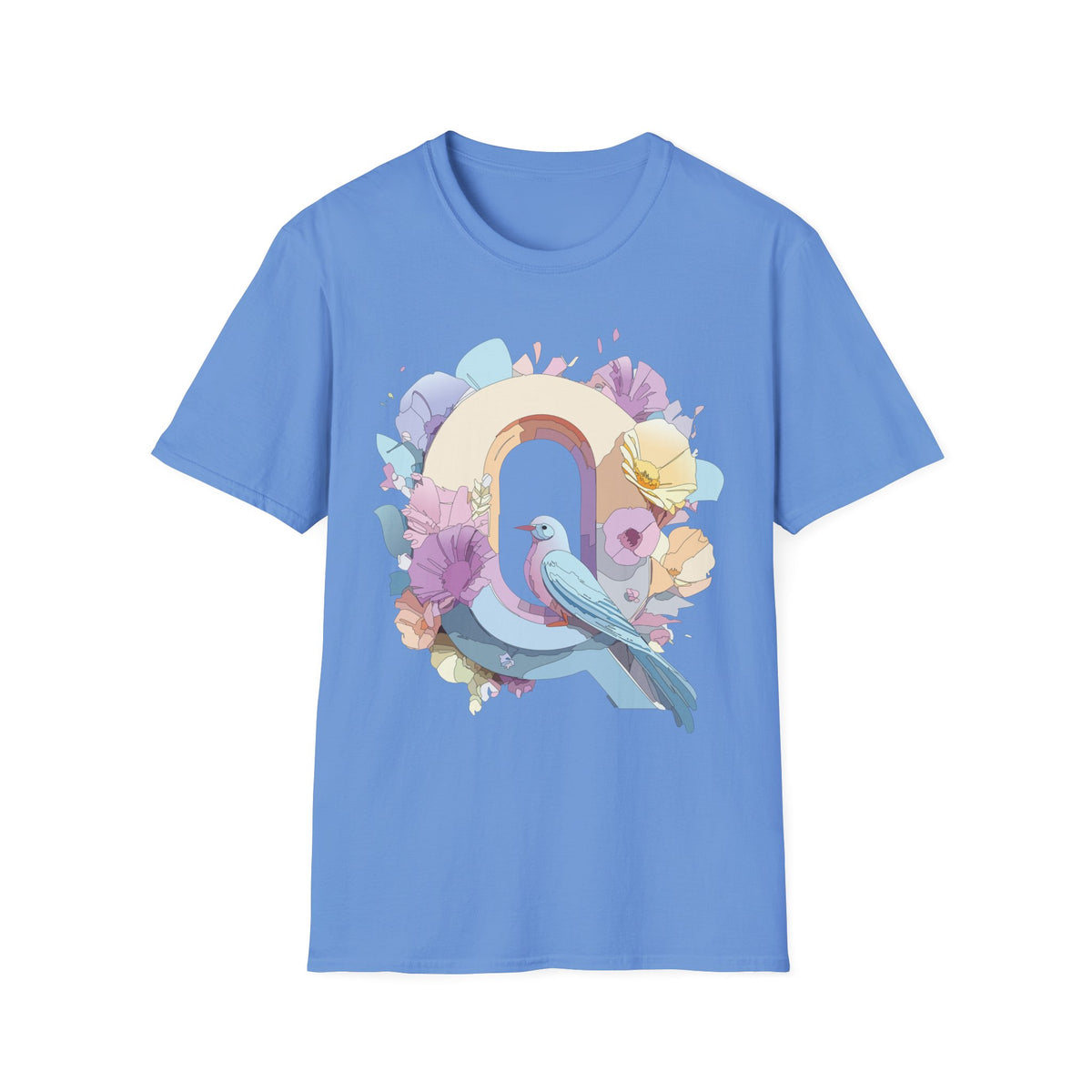 Pastel Bird Rainbow T-Shirt Q Floral Arch, Soft Spring Colors