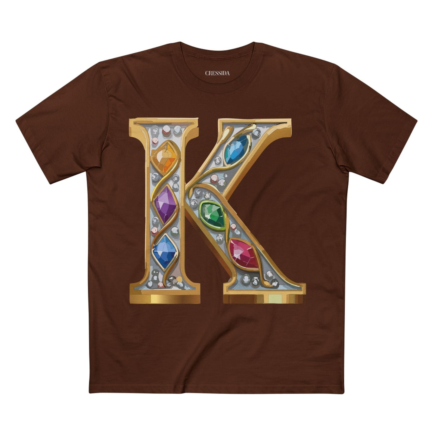 Letter K Graphic Design Tee Unisex 100 Cotton With Antique Gold Letters Artwork T-Shirt