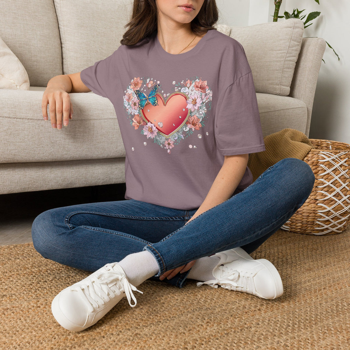 Butterfly Heart Floral Blue Butterfly Graphic Design Unisex 100 Cotton Gildan T-Shirt
