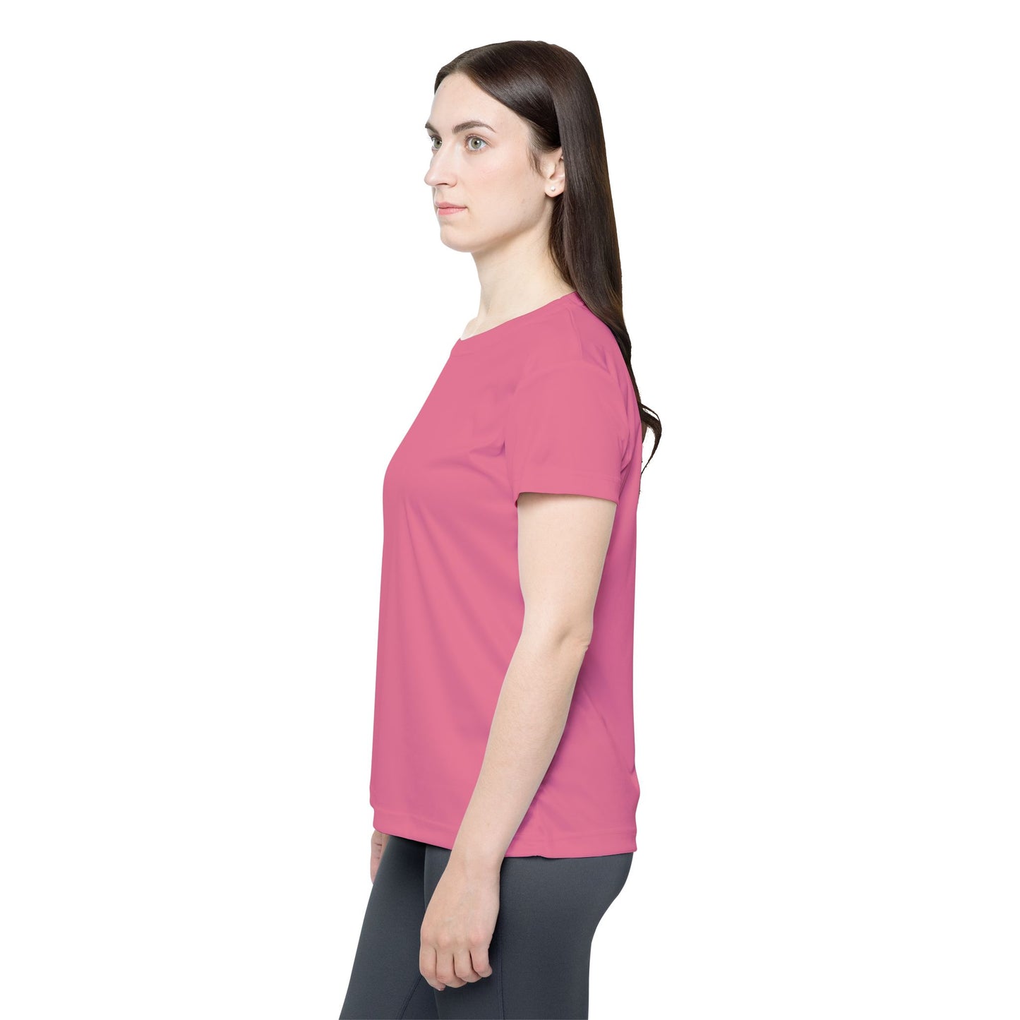 Petal Rouge Pink Women's Sports Jersey Short Sleeves 100% Poly Solid Rose Pink Color Print Athletic Tee