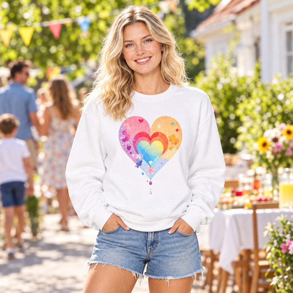Rainbow Heart Sweatshirt, Floral Heart Sweatshirt, Floral Love Sweatshirt, Valentine's Day Sweatshirt, Rainbow Heart Floral Sweatshirt 114