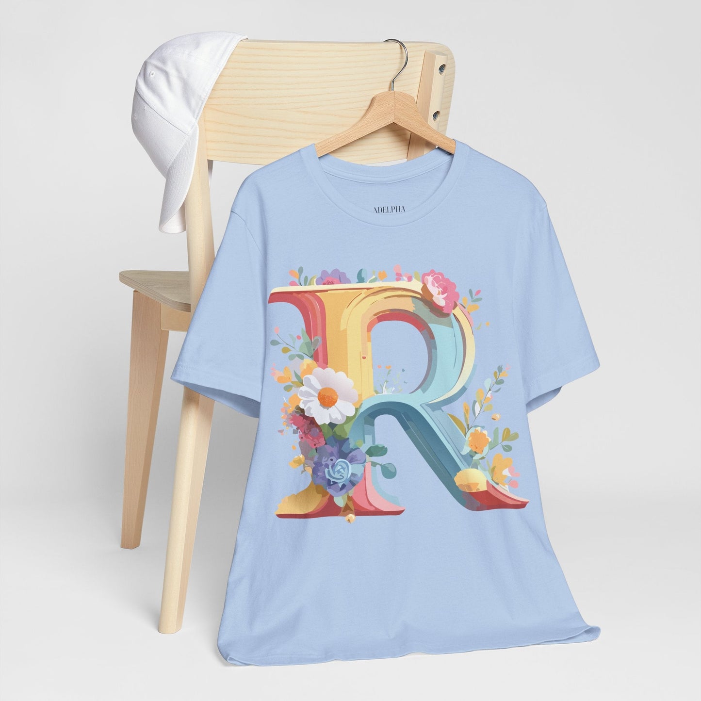 Adelpha Letter R Graphic Tee Unisex Short Sleeve Vintage Style Art Design Artwork Premium Fit