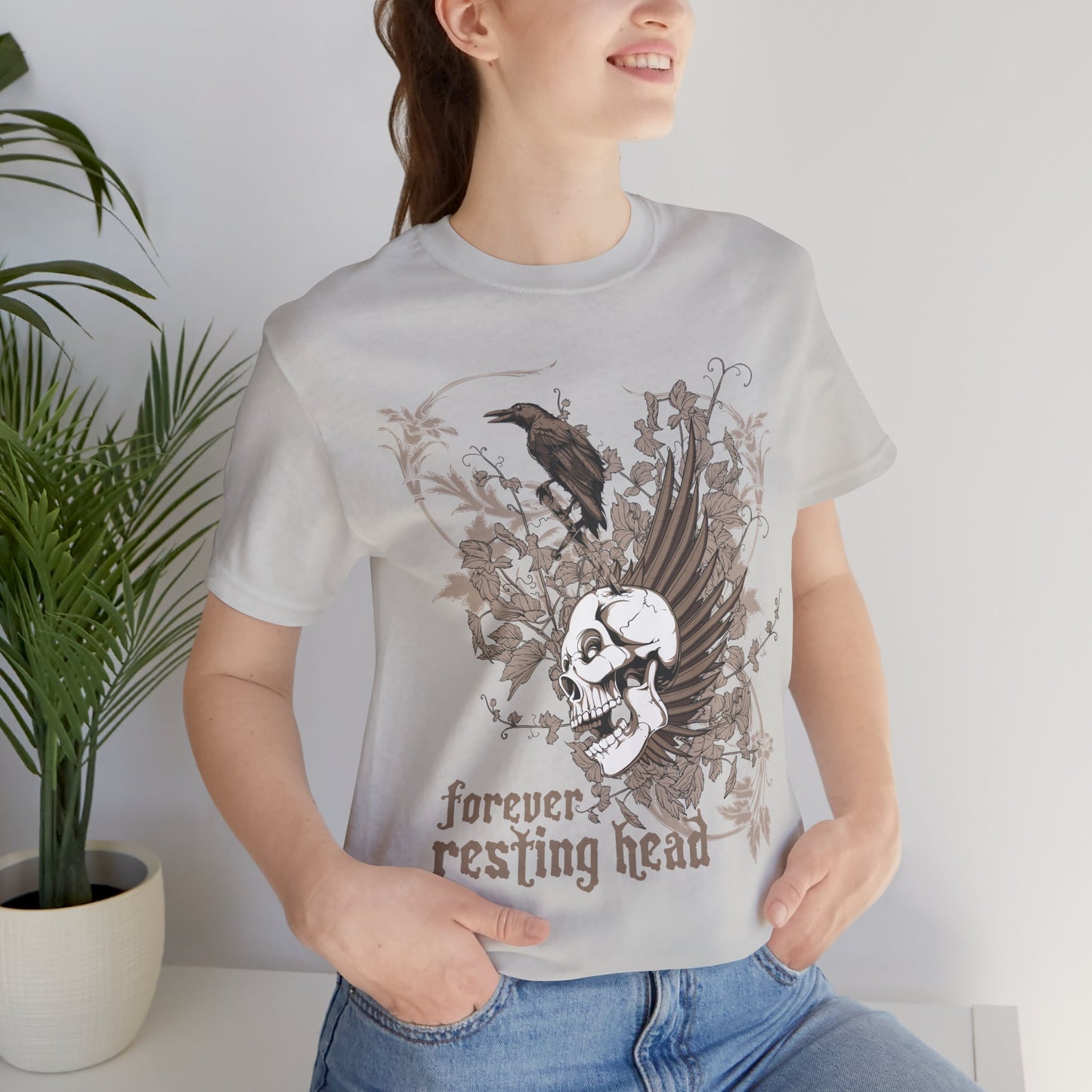 Forever Resting Head Tee, Edgy Graphic Shirt, Music T-Shirt, Gothic Tees, Skull Shirt, Art Design Tee, Skull Graphic Top