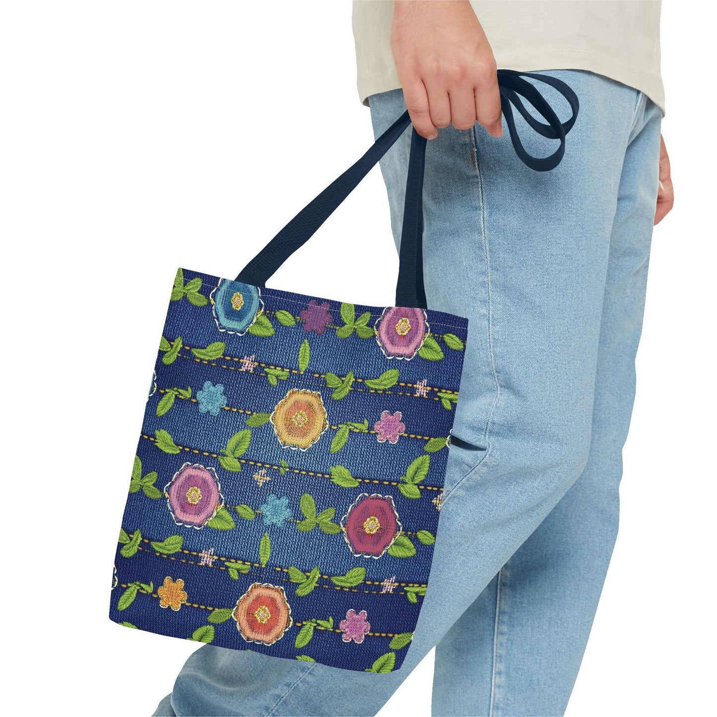 Denim Fabric Imitation Print Unisex Canvas Bag Poly Spun 3 Sizes Tote Bag 134