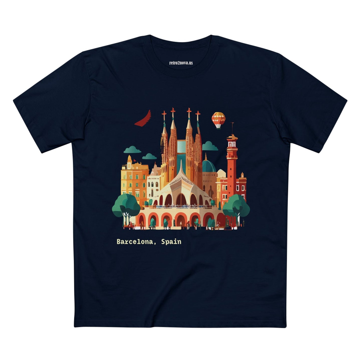 Barcelona Travel Shirt Unisex Cotton Art Tee Retro2Nova Premium Quality Original Art Design