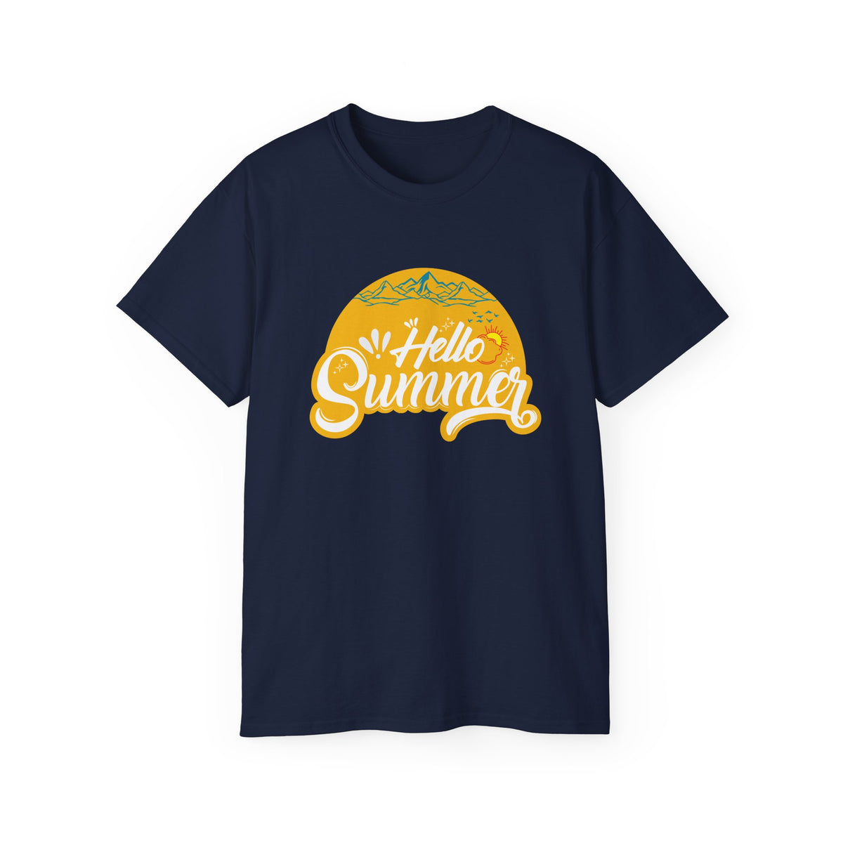 Hello Summer graphic Tee | Retro sun script design, black t-shirt