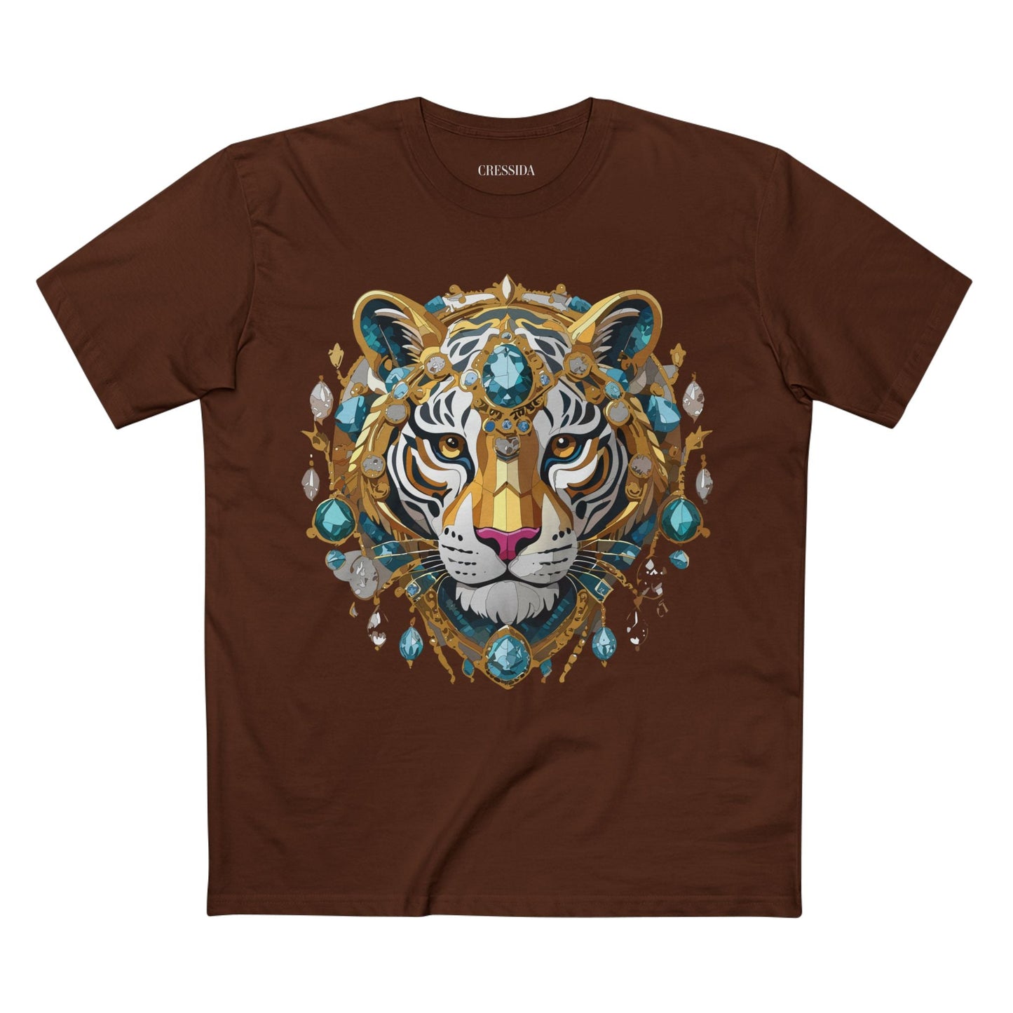 Tiger Graphic Unisex 100 Cotton Tee With Unique Animal Golden Medallion Art Design 50