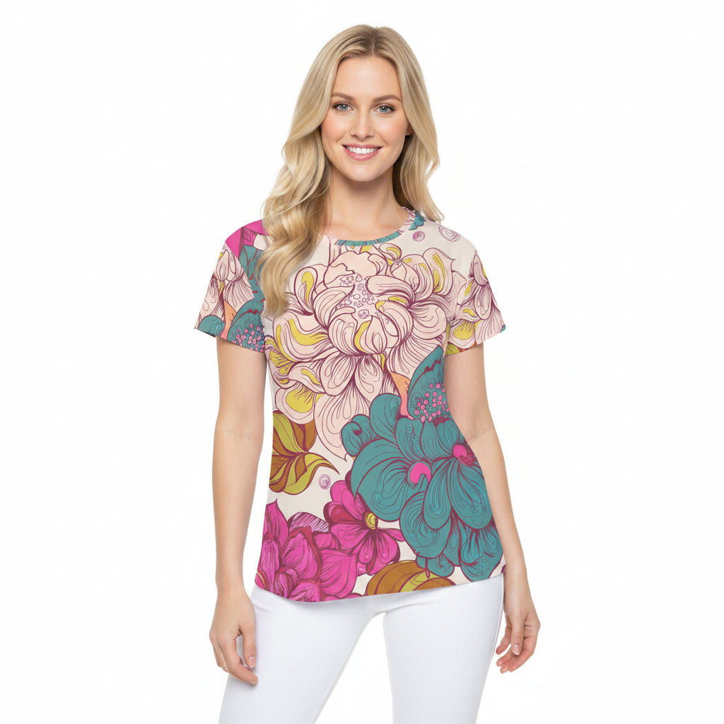 Women Poly T-Shirt with Floral Print