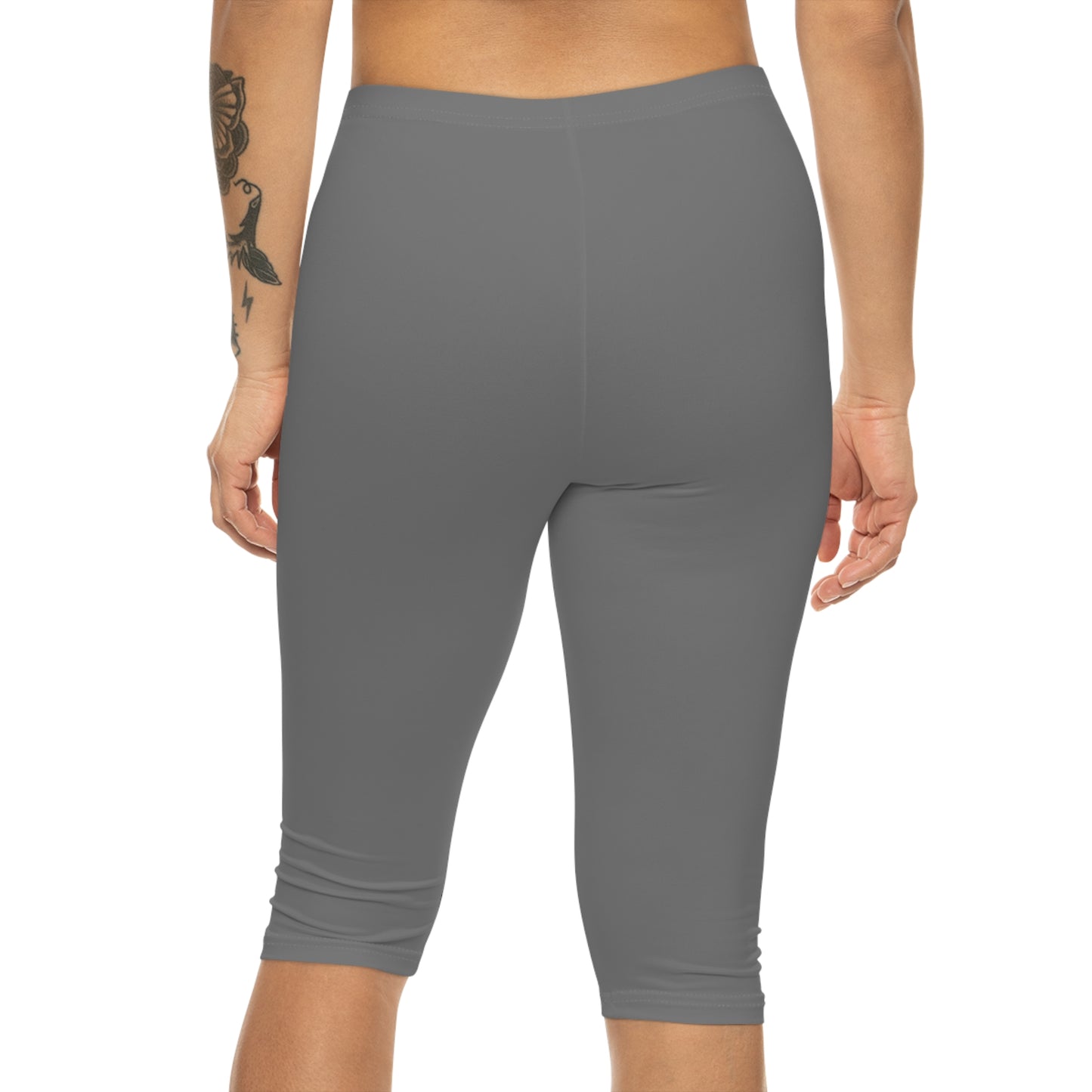 Grey Color Women's Brushed Suede Poly Span Casual Capri Leggings XS-2XL