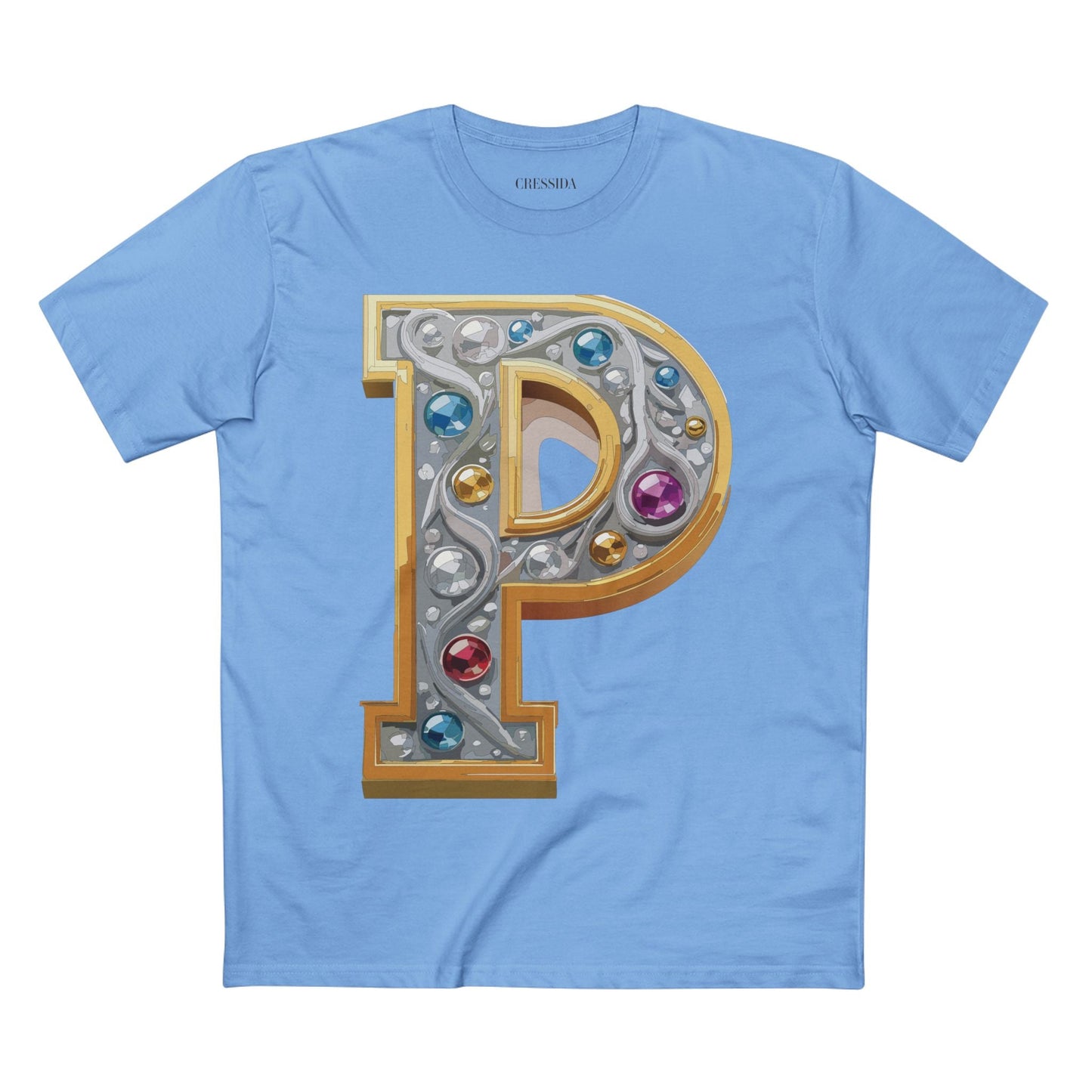 Letter P Graphic Design Tee Unisex 100 Cotton With Antique Gold Letters Artwork T-Shirt