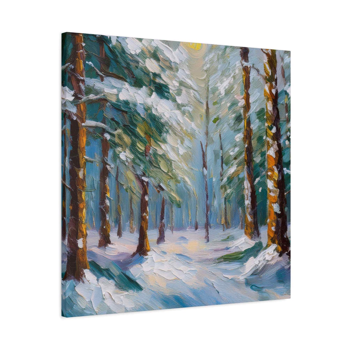 Snow Forest Print Canvas, Oil Paint Print 20x20, 24x24, 30x30, 32x32, 36x36 Art Design Print Pine-Wood Inner Frame MC-81