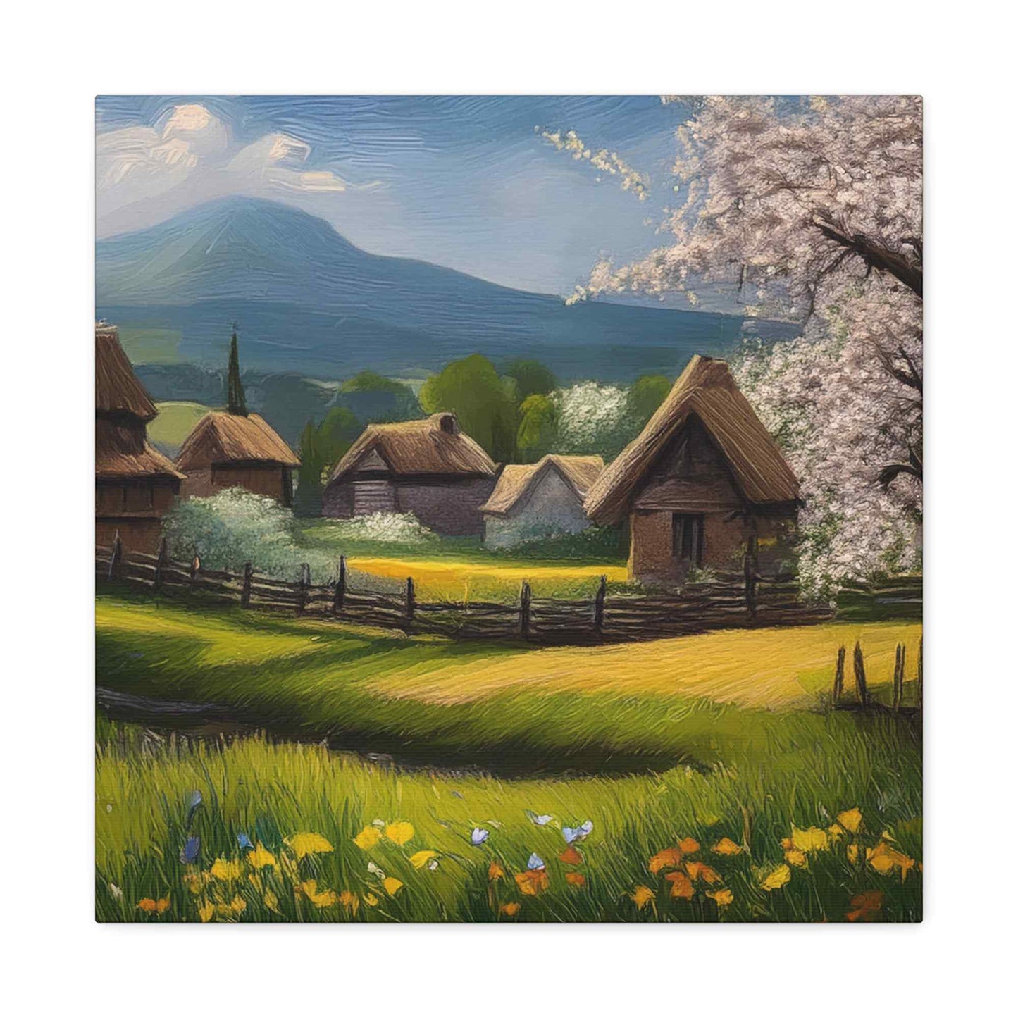 Countryside Spring Print Canvas, Oil Paint Print 20x20, 24x24, 30x30, 32x32, 36x36 Art Design Pine-Wood Inner Frame MC-110