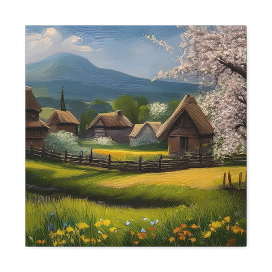 Countryside Spring Print Canvas, Oil Paint Print 20x20, 24x24, 30x30, 32x32, 36x36 Art Design Pine-Wood Inner Frame MC-110
