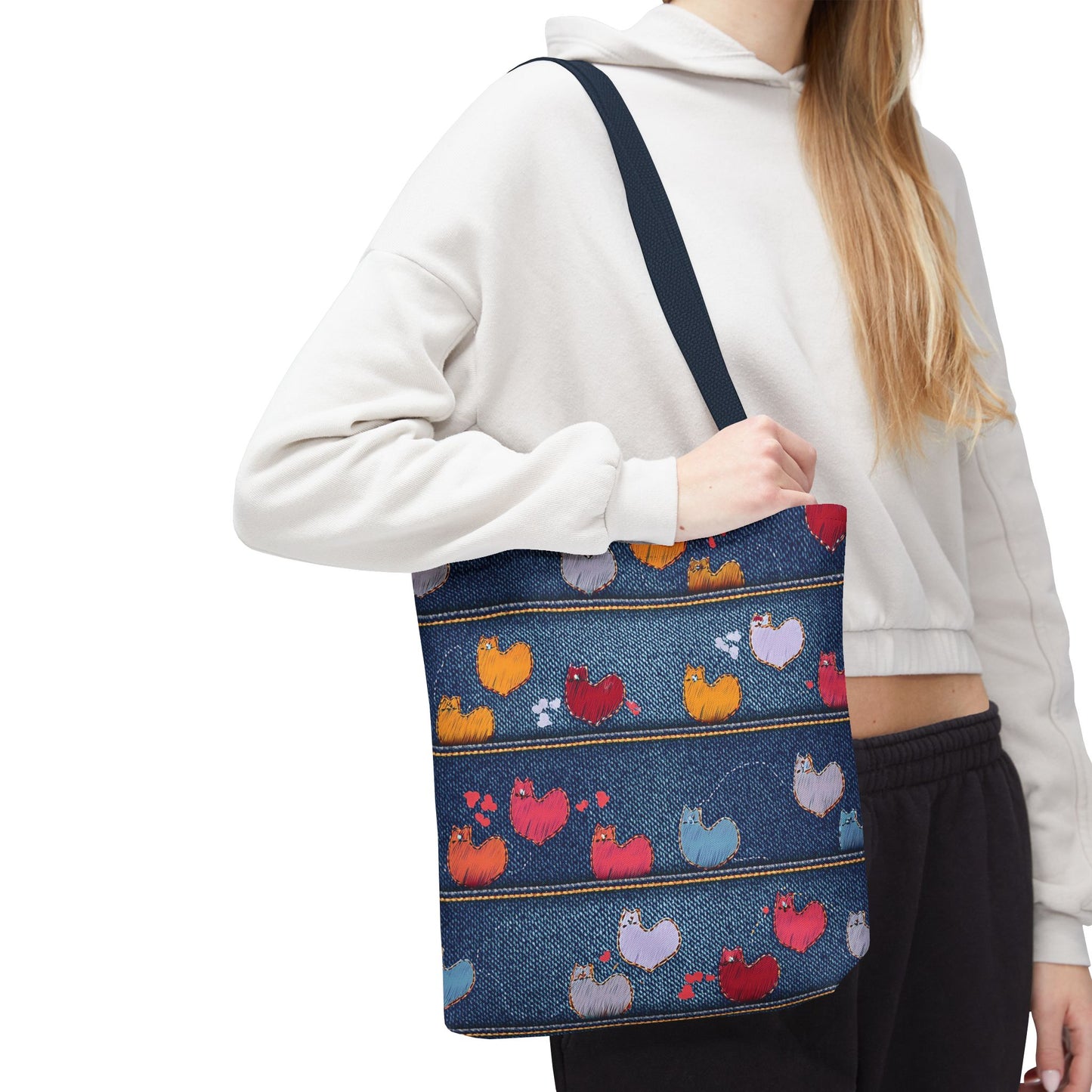 Love Day Graphic Design Denim Fabric Imitation Print Unisex Canvas Bag POLY 3 Sizes Tote Bag 201-9