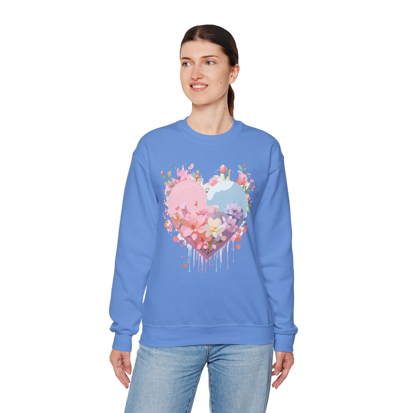 Floral Heart Sweatshirt Unisex Valentine Day Crewneck Gildan 18000 Heavy Blend Winter Wear