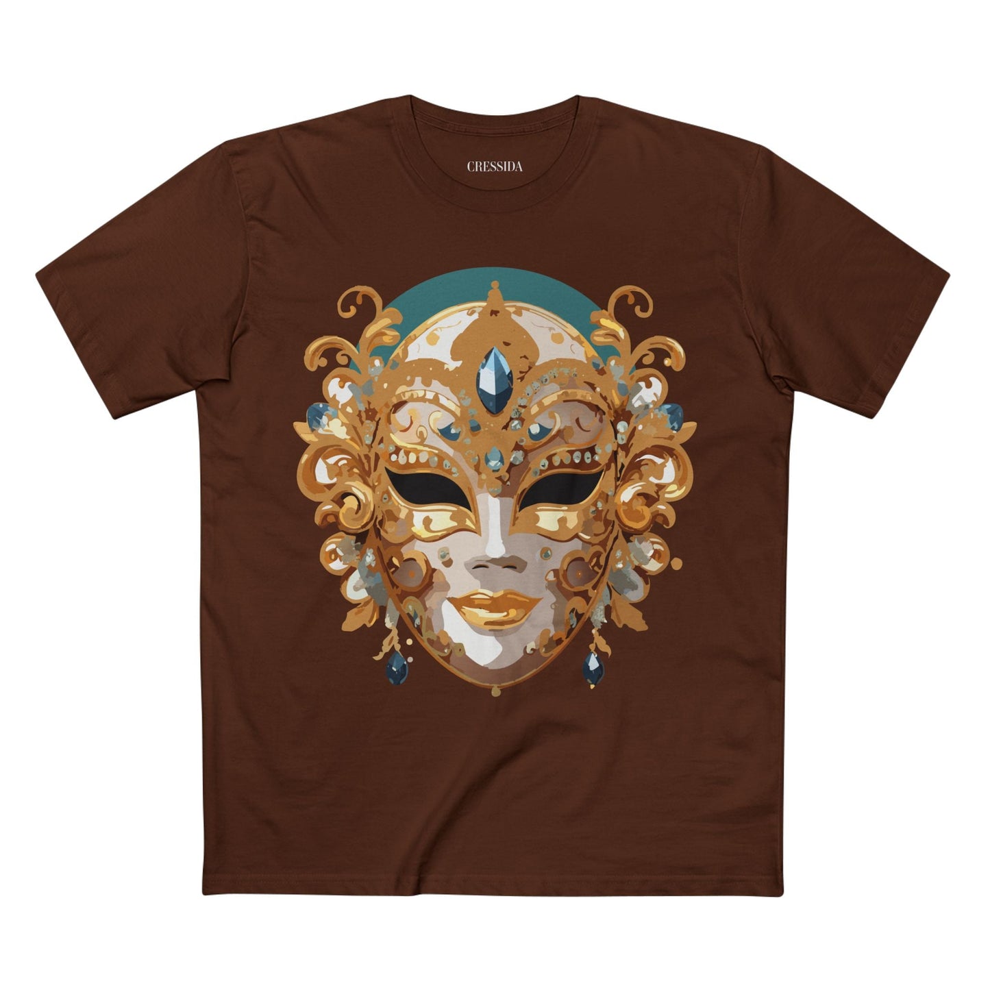 Carnival Mask Graphic T-Shirt Unisex 100 Cotton With Antique Gold Art Design Tee 3