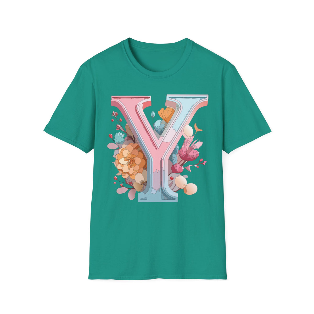 Floral Letter V T-Shirt | Pastel Monogram V Tee