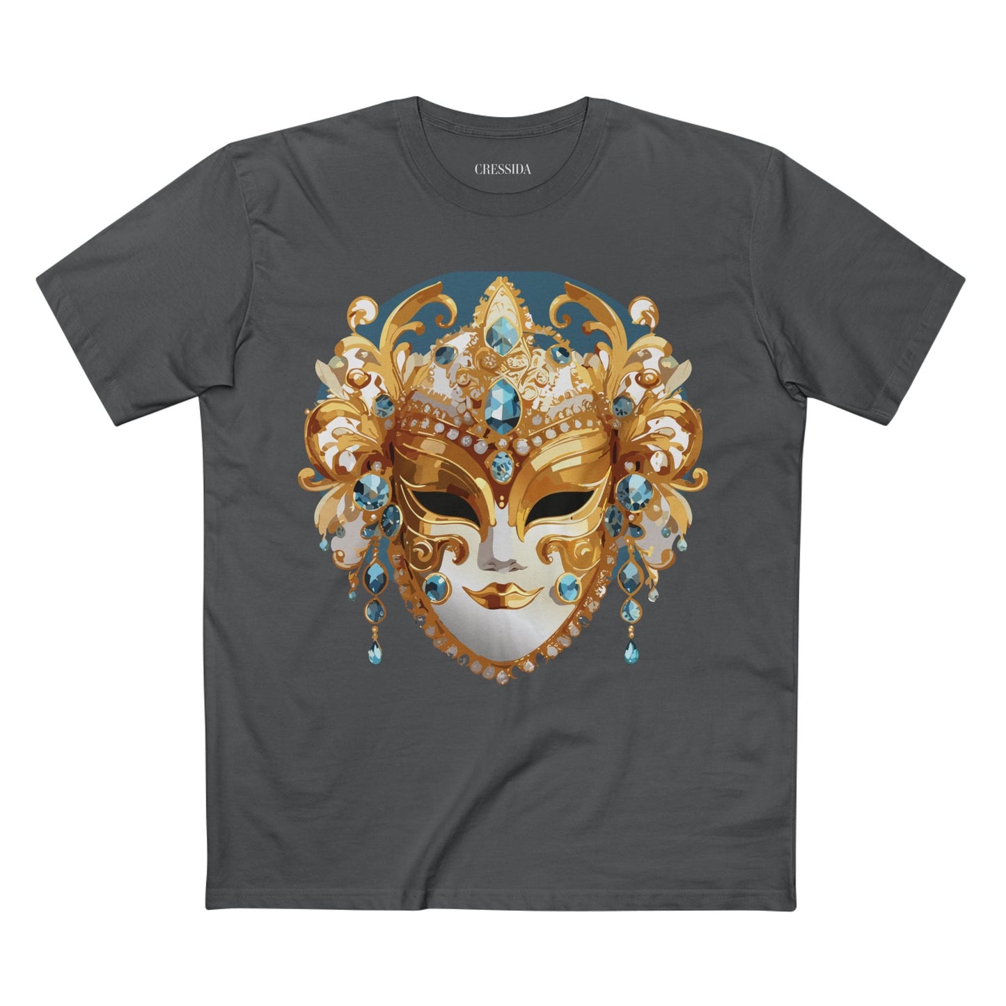 Carnival Mask Graphic T-Shirt Unisex 100 Cotton With Antique Gold Art Design Tee 12