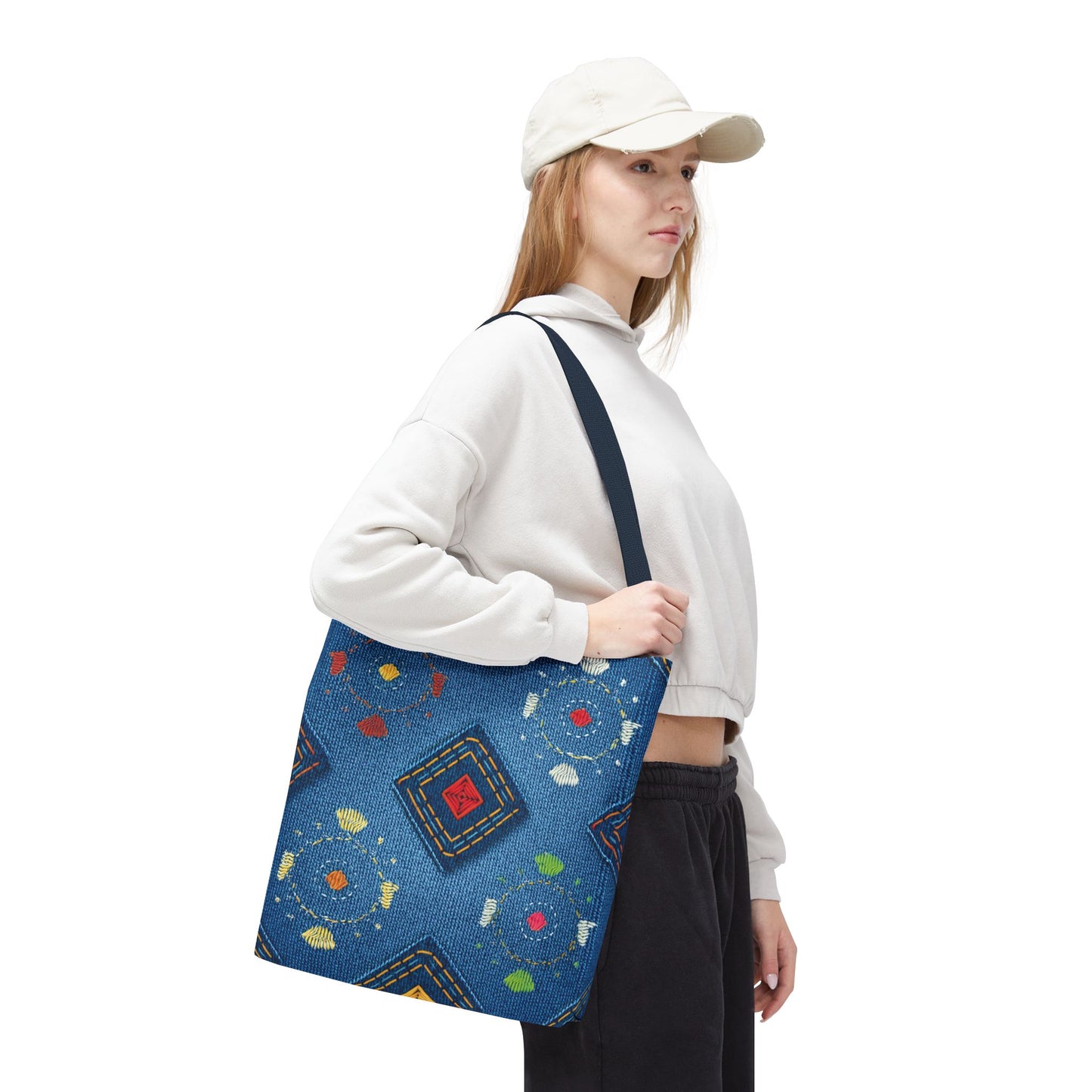Diwali Graphic Denim Fabric Imitation Print Unisex Canvas Bag Poly Spun 3 Sizes Tote Bag 205-24