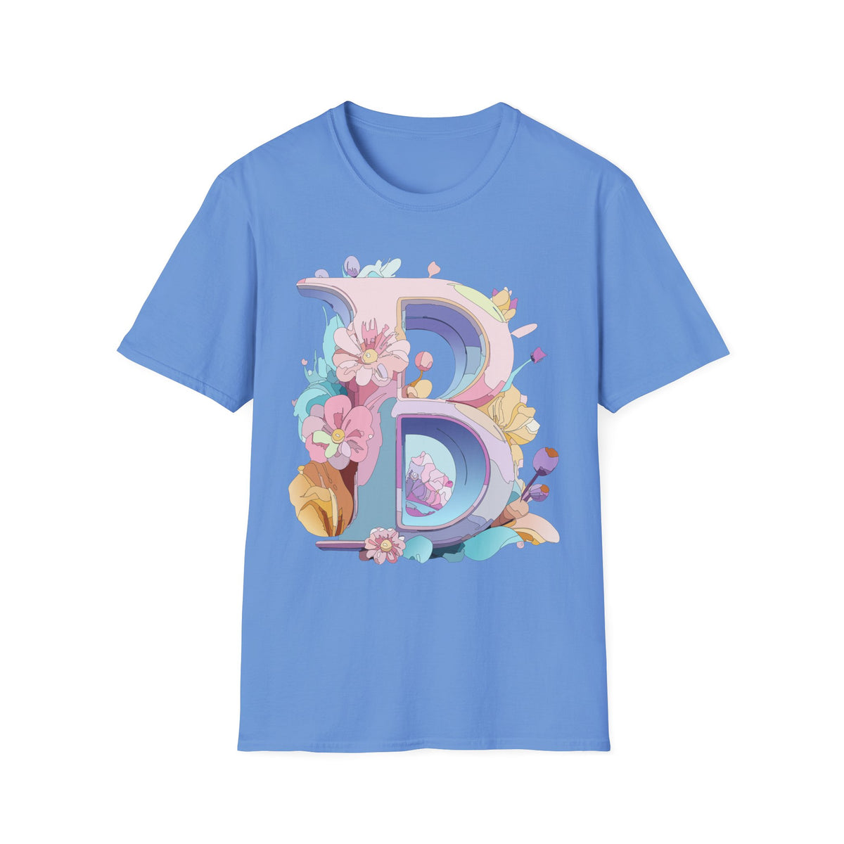 Floral Letter B T-Shirt | Pastel Floral Monogram Tee