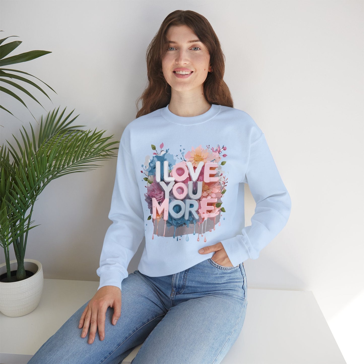 Floral Love Sweatshirt Unisex Heavy Blend Crewneck Valentines Day 50 50 Cotton Polyester Gildan 18000