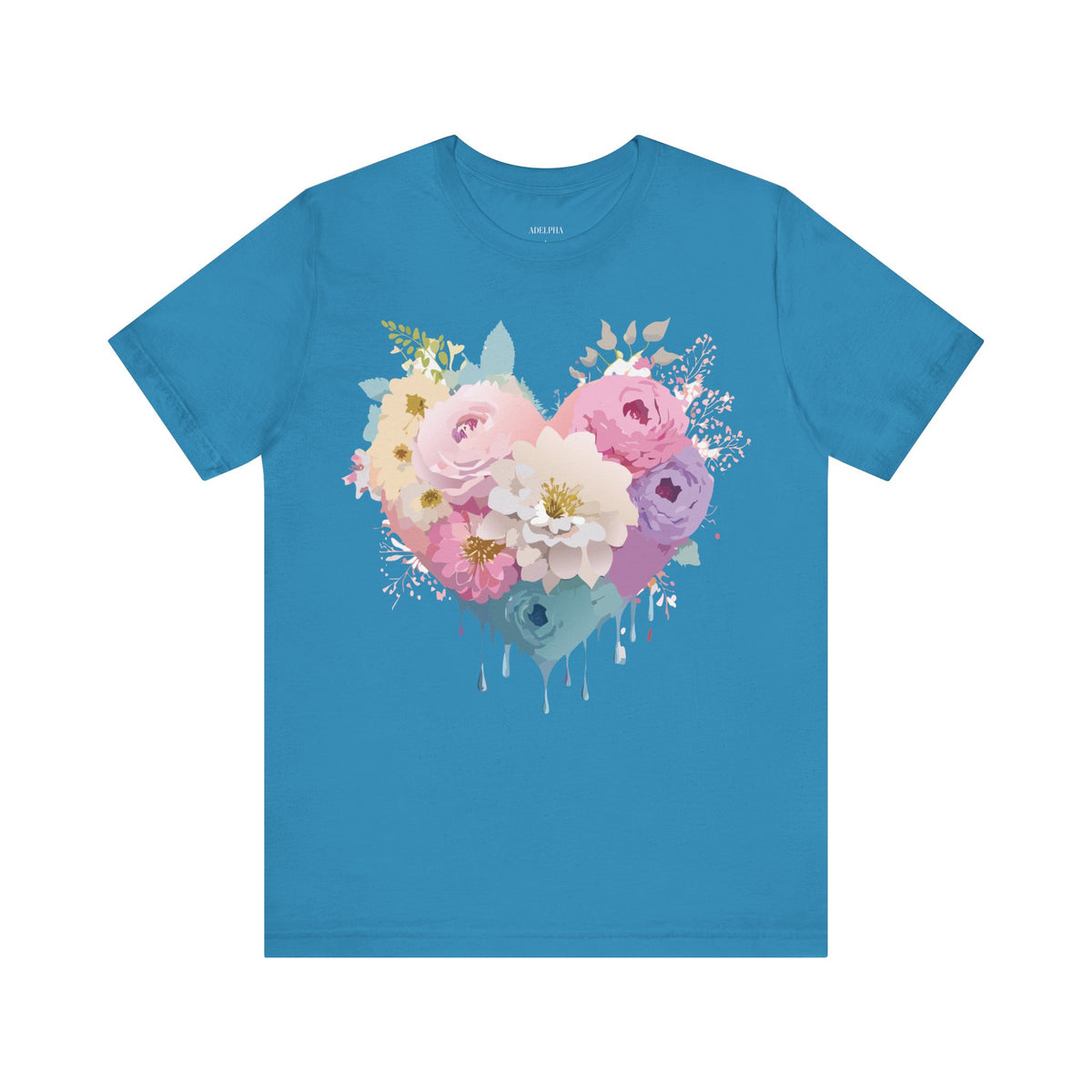 Valentine's Day Graphic Unisex Cotton Bella+Canvas Tee with Floral Art Design d112