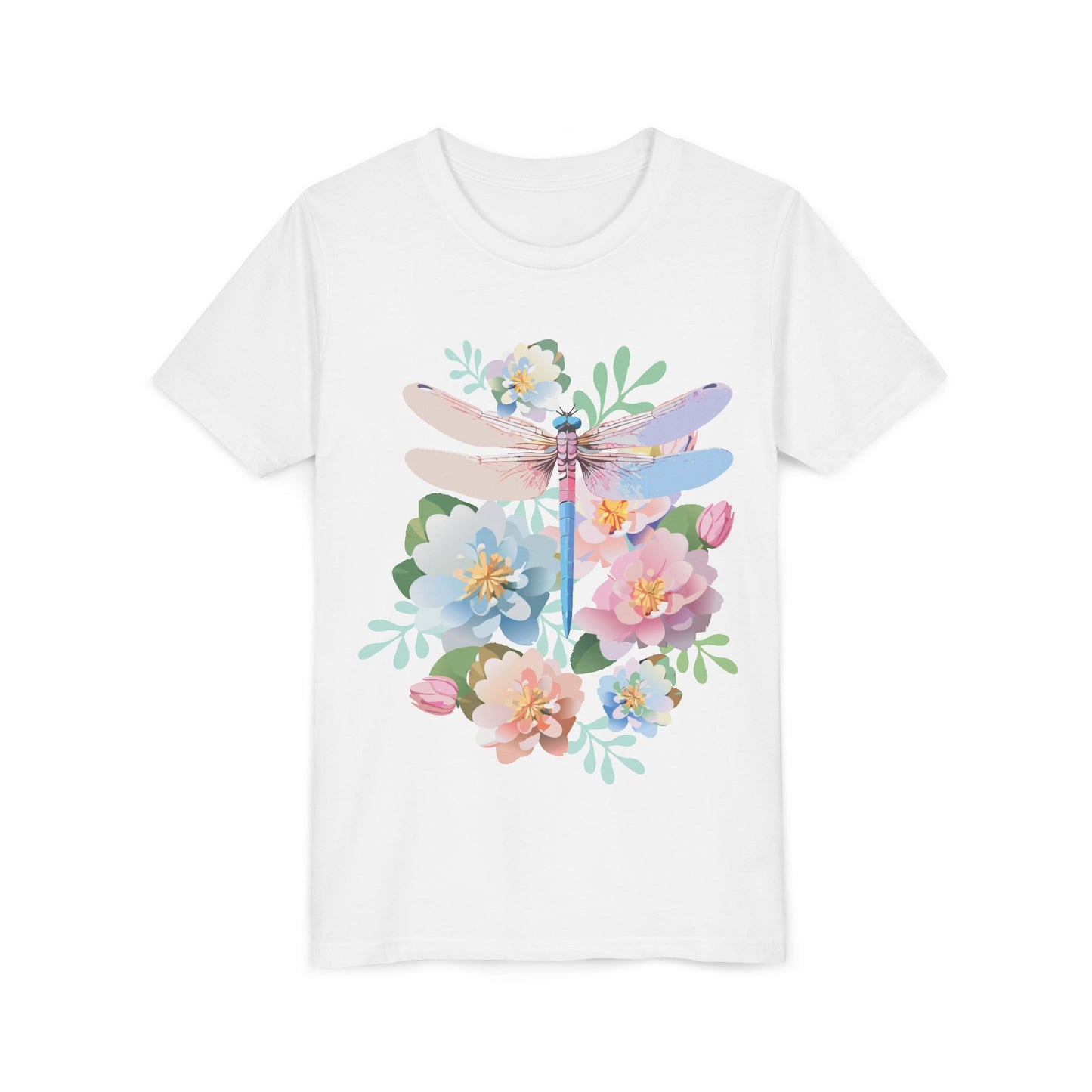 Dragonfly Blossom Youth Tee - Colorful Short Sleeve T-Shirt for Spring Celebrations (9-14)