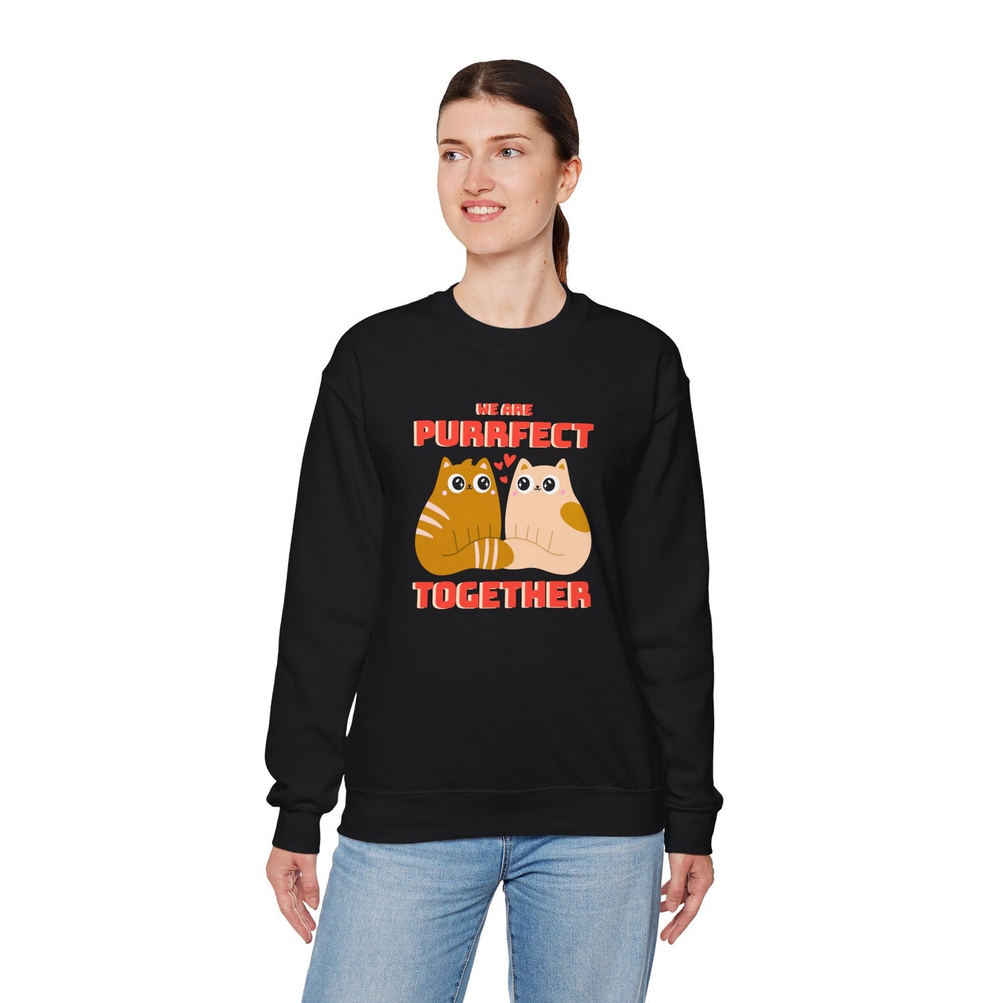 Cat Heart Sweatshirt Unisex 50/50 Cotton-Poly Blend Valentine Gift For Cat Lovers