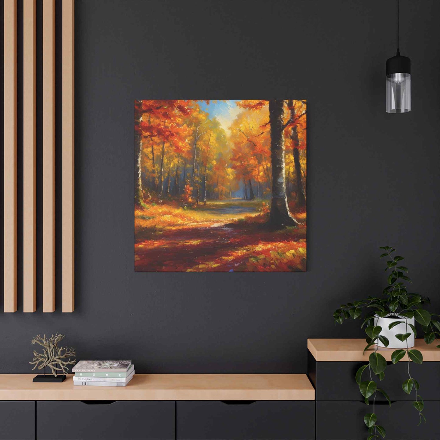 Fall Forest Print Canvas, Oil Paint Print 20x20, 24x24, 30x30, 32x32, 36x36 Art Design Canvas Pine-Wood Inner Frame MC-101