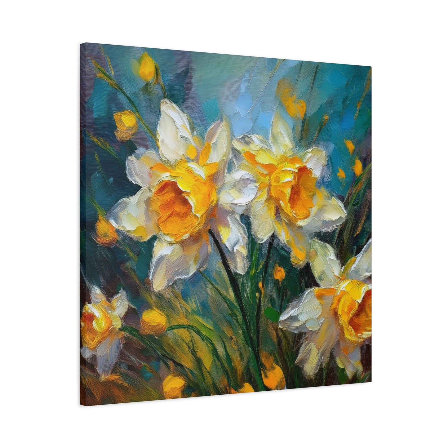 Narcissus Print Canvas, Floral Oil Paint Print 20x20, 24x24, 30x30, 32x32, 36x36 Art Design Pine-Wood Inner Frame MC-175